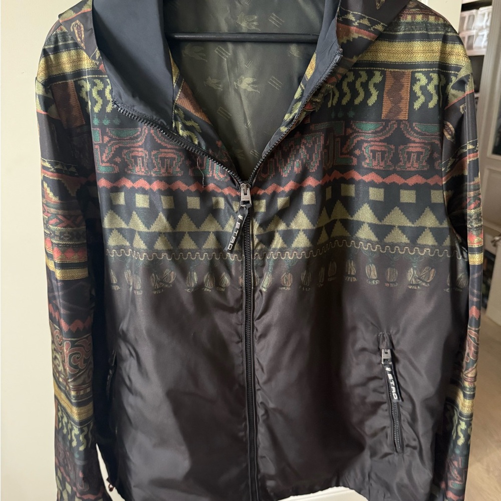 Etro Black Windbreaker Jacket with Geometric Pattern